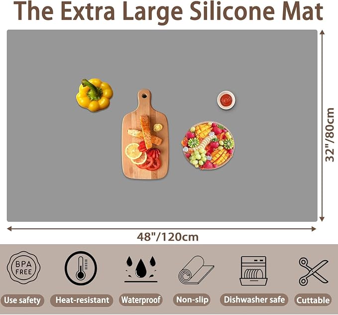 Silicone Mats for Kitchen Counter, 48"x32"(120cmx80cm) Large Heat Resistant Mat Kitchen Island Waterproof Countertop Protector Mat Nons-slip Extra Large Counter Mat, Green