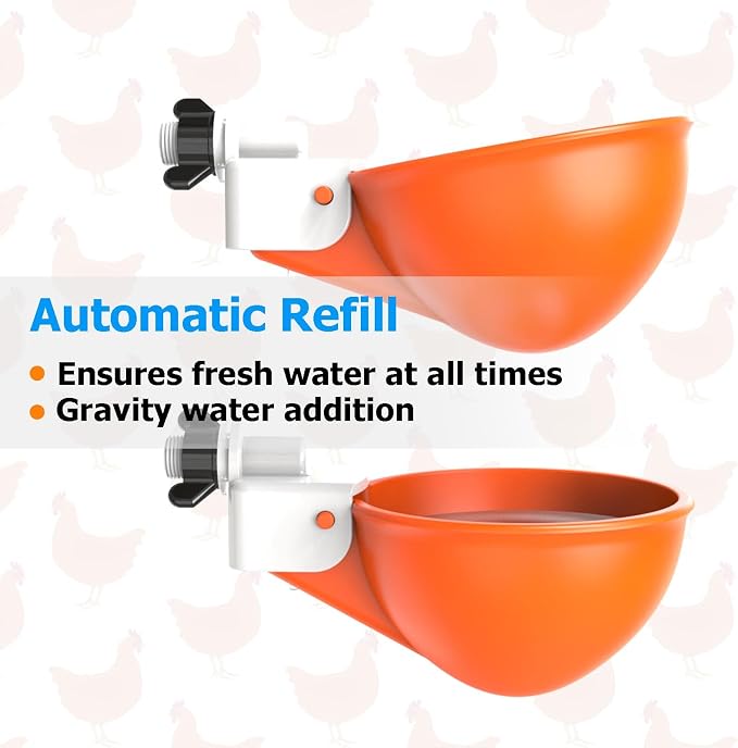 Large Automatic Chicken Waterer Cups, Chicken Water Feeder Suitable for Chicks, Duck, Goose, Turkey and Bunny, DIY Poultry Water Feeder Kit (8 Pack-Orange)