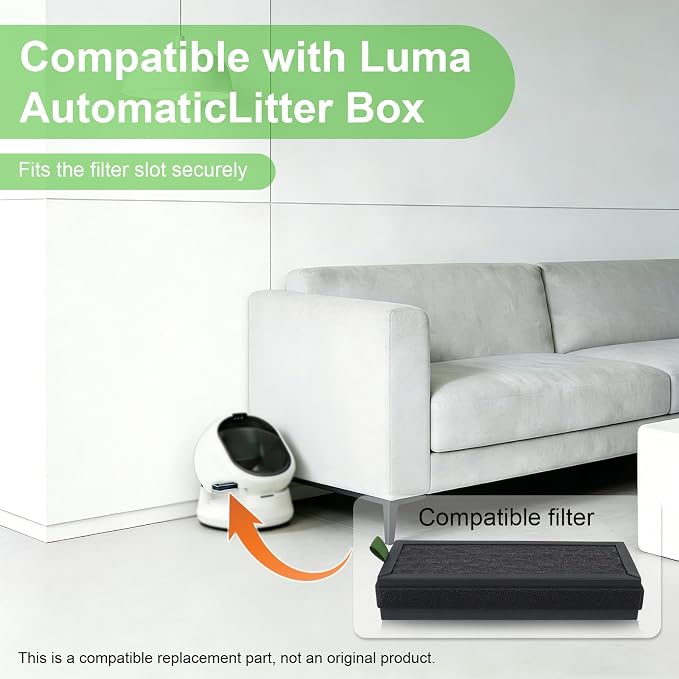 4 Pack Air Filter Replacement Compatible with PETLIBRO Luma Smart Cat Litter Box, 800 Iodine Value Activated Carbon Filter, Strong Odor Control, Multi-Layer Filtration for Fresh Air