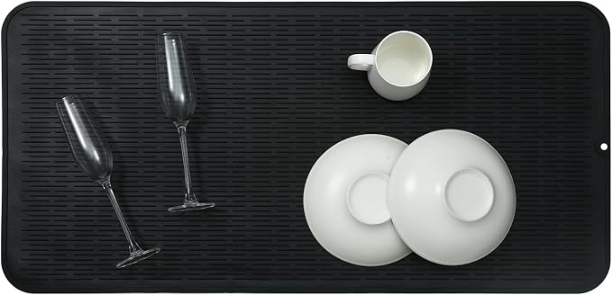 MicoYang Silicone Dish Drying Mat for Multiple Usage,Easy clean,Eco-friendly,Heat-resistant Silicone Mat for Kitchen Counter or Sink,Refrigerator or Drawer Liner Black 5XL 36inches x 18inches