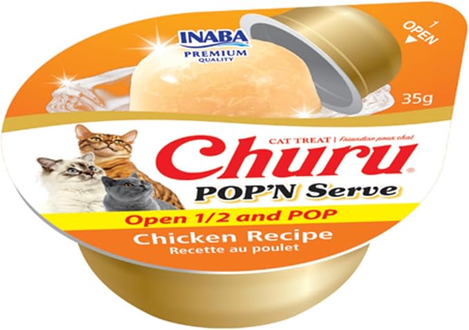 INABA Churu Pop'N Serve Jelly Cat Treat with Vitamin E & Taurine, 1.2 Ounce Cup, 8 Cups, Chicken Recipe