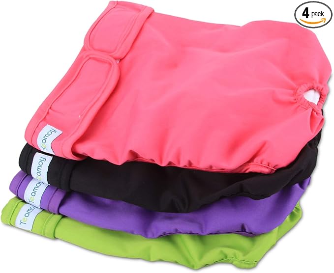 Teamoy 4pcs Washable Female Dog Diapers, Reusable Doggie Diaper Wraps for Female Dogs, Super-Absorbent and Comfortable, XL