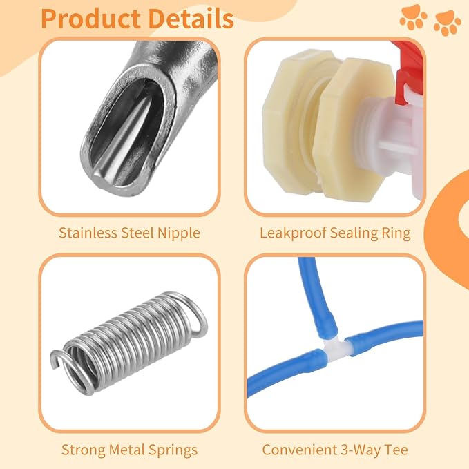 Automatic Rabbit Watering System Kit Include 12 Nipple Drinker, Hose and Valve, Gravity Feed Watering Kit with Drinking Nipples 28 mm Hole Opener for Rabbits Guinea Pigs Hamsters