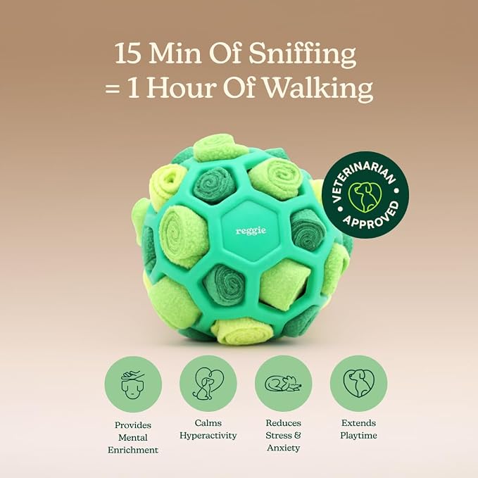 Reggie Forager Ball for Dogs | Interactive Treat Dispensing Dog Enrichment Toys | Reduces Boredom, Stress & Hyperactivity | Snuffle Toys for Dogs | Durable & Washable Dog Puzzle Toy