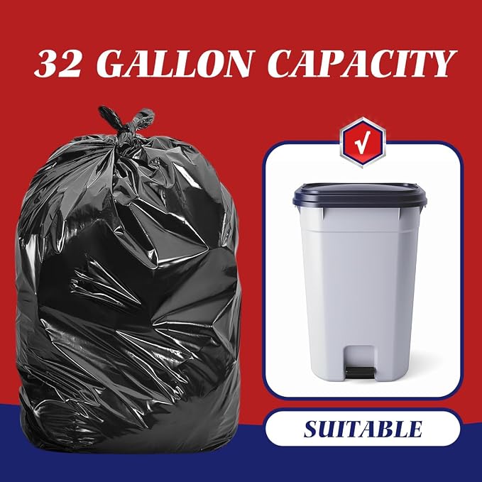 Teivio Black Large Trash Bags 30-33 Gallon 40 Count | Large Multipurpose | Fit 23,25,30,33 gallon Garbage Bin Liner | Kitchen | Lawn And Leaf Bags Outdoor Yard Waste Bag | Workshops Trash