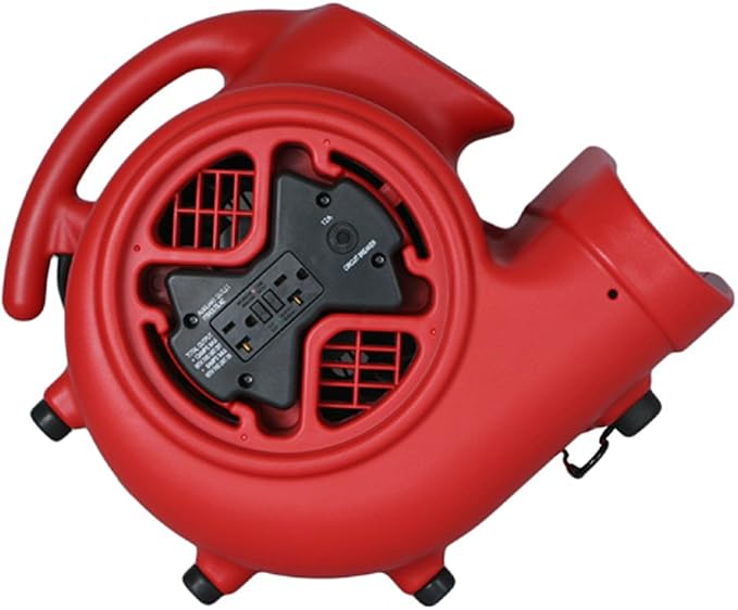 XPOWER X-600A Pro 1/3 HP 2400 CFM Centrifugal Air Mover, Carpet Dryer, Floor Fan, Blower, Daisy Chain, for Water Damage Restoration, Janitorial, Plumbing, Home Use, Red