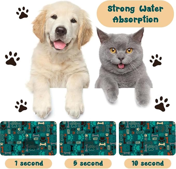Dog Food Mats for Floors Waterproof, Pet Water Bowl Mats Pet Feeding Absorbent Placemats Green 24 * 32 inch