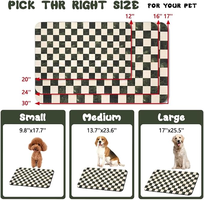 Dog Food Mats for Floors Waterproof, Pet Water Bowl Mats Pet Feeding Absorbent Placemats Plaid 17 * 30 inch