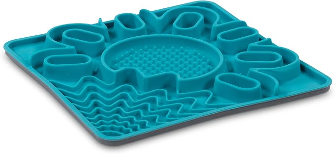 Messy Mutts and Cats Framed Silicone Multi-Surface Lick Mat | 9.5” x 9.5“ | Slow Feeder Mat for Boredom & Anxiety | Interactive Lick Pad for Dogs and Cats | Blue