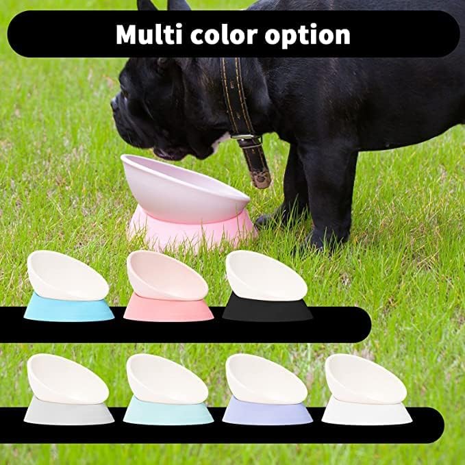 Bulldog Bowl Anti-Slip Dog Cat Dish Detachable Rubber Dog Bowl Pet Sterile Tilted Pet Feeder Slope Base (Grey-2 Cup)