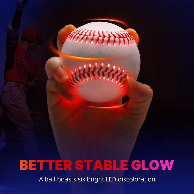 Glow in The Dark Baseball - Rechargeable LED Light Up Ball with 6 Color Changing Modes | Regulation Size & Weight for Kids, Teens, Adults & Baseball Fans