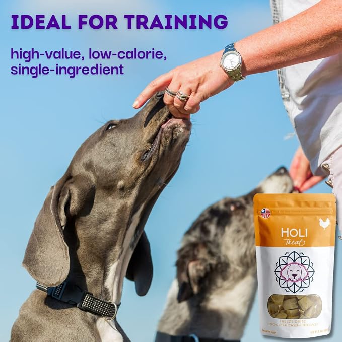 HOLI Freeze Dried Chicken Breast Dog Treats. Single Ingredient Freeze Dried Chicken Treats for Dogs. Healthy All Natural Dog Snack Made from 100% Breast Meat. High Value Training Treat. 7 oz
