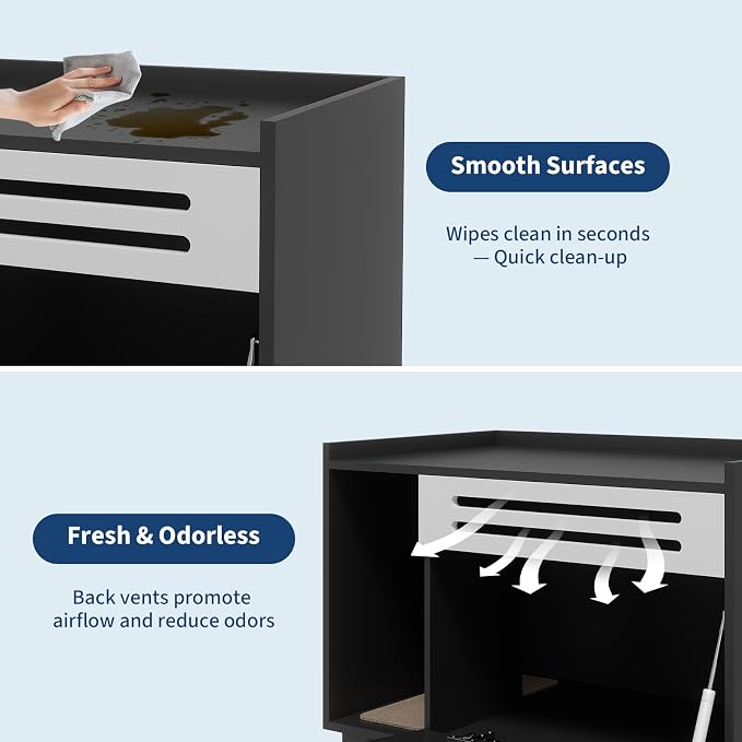 GarveeLife Cat Litter Box Enclosure Furniture Hidden Litter Box Cabinet Indoor Cat Washroom Pet House Dog Proof Hideaway Kitty Flip-down Opening Litter Box Enclosure - Black