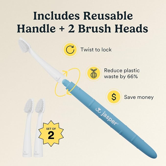 Jasper Microbrush Vet Approved Cat Toothbrush, Soft-Bristled Toothbrush Kit for Felines & Small Dogs, Non-Slip Handle with 2 Replaceable Tooth Brush Heads, Use with Cat Toothpaste, 2-Pack, Blue