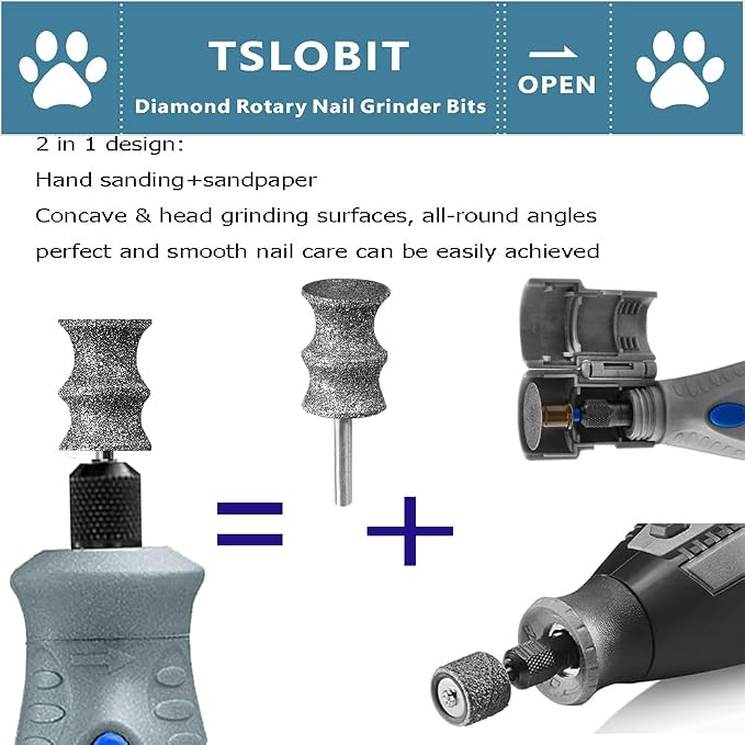 Diamond Dog Nail Grinder Attachment,1/8'' Pet Nail Grinder Wheel for Dog Nail Grinder, Diamond Rotory Bit for Dogs&Pets Nail Care (Large B+D)