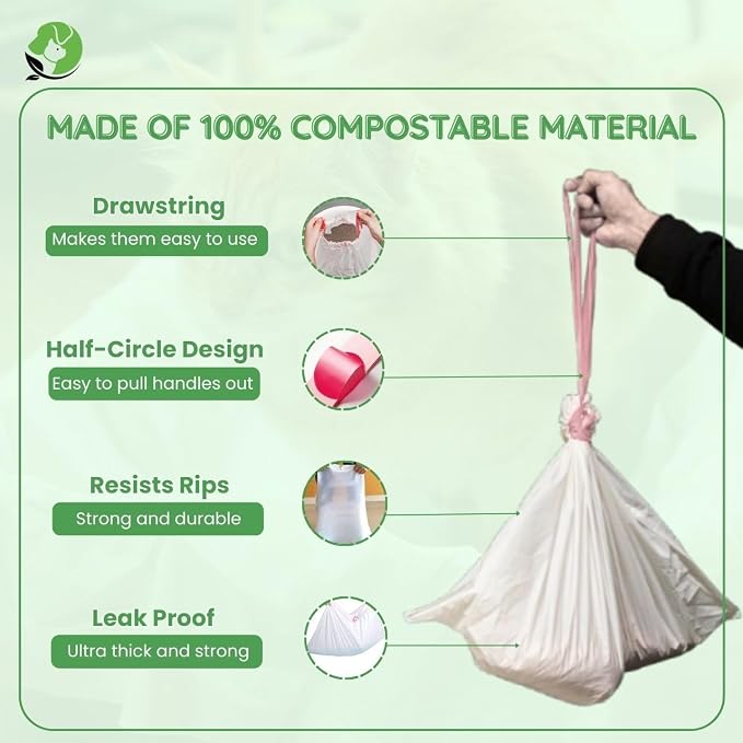 Automatic Robot Liners – 100% Compostable - Compatible with Neakasa M1 and PetPivot AutoScooper 11 Open-Top Self-Cleaning Litter Box - 27" L x 13" W – Drawstring Close – 40 Micron