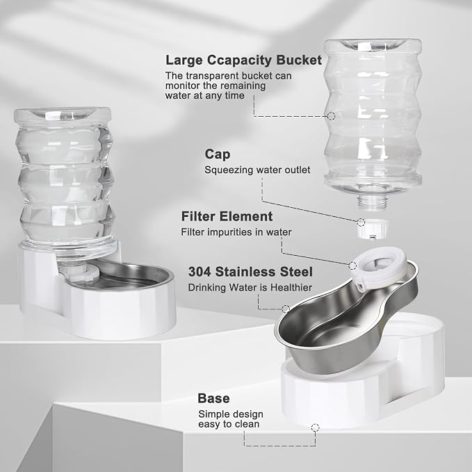 RIZZARI 6.5L Stainless Steel Pet Water Dispenser – Gravity Auto-Refill Waterer with Ion Exchange & Activated Carbon for Cats & Small Dogs, Spill-Resistant for Homes & Indoor Pet Spaces