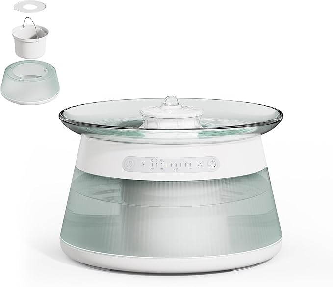 Glass Smart Cat Water Fountain, Cordless Filterless Cat Drinking Fountain No Filter Needed, Ultra Silent Wireless Pet Water Dispenser Bowl Indoor