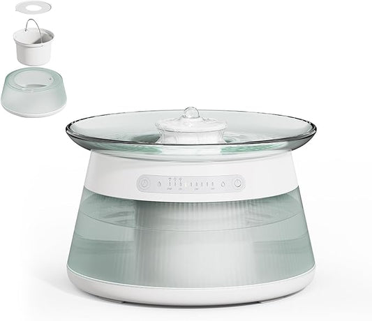 Glass Smart Cat Water Fountain, Cordless Filterless Cat Drinking Fountain No Filter Needed, Ultra Silent Wireless Pet Water Dispenser Bowl Indoor