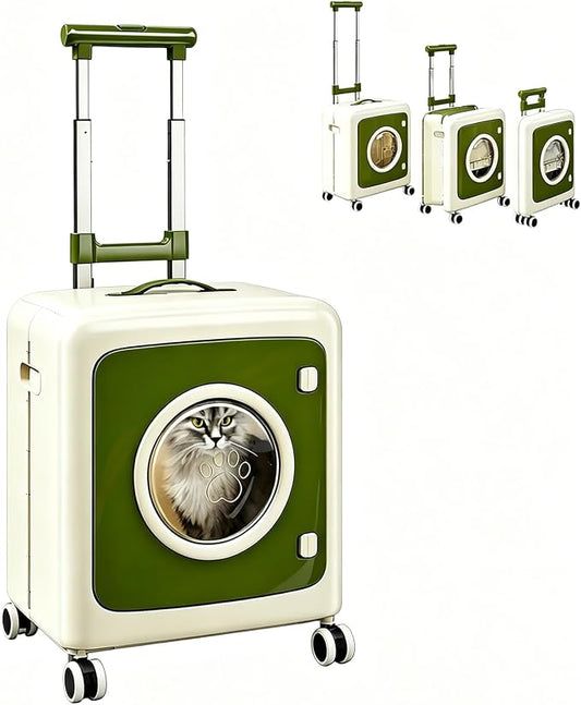 Pet Carrier with Wheels Breathable Cat Carrier 3-Level Adjustable Handle 360° Wheels Pet Travel Carrier for Cats & Small Dogs Detachable Multi-Use Cat Carrier for Outdoor, Travel (Beige Green)