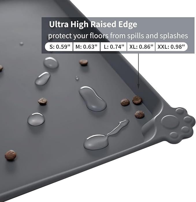 Reopet Silicone Pet Feeding Mat - Waterproof & Non-Slip Dog Cat Placemat | High Raised Edges Prevent Food & Water Spills to Protect Floors, Easy to Clean, Fit for Dog Cat Bowls