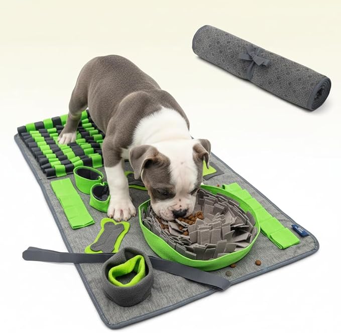 M Snuffle Mat for Dogs Green - Large Interactive Dog Puzzle Toy Enrichment Feeding Mat for Mental Stimulation, Slow Feeder Nosework Game, Washable Non-Slip Sniff Mat for Medium Dogs