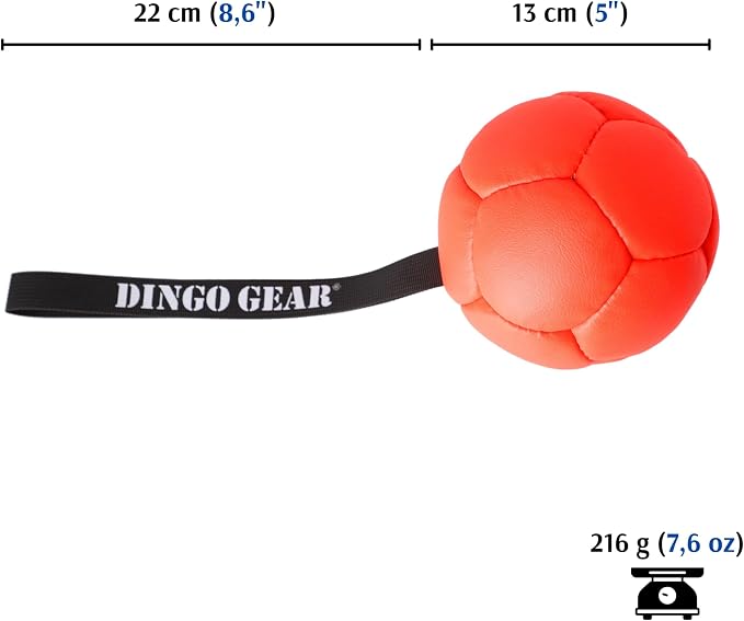 DINGO GEAR WWW.DINGOGEAR.COM 1977 Faux Leather Ball for Dog Training, as Reward for Fetch tug of war, for Strong Dog, Handmade, 5in Orange S02696
