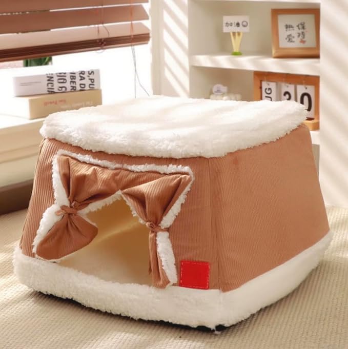 Pet House, Cat Bed for Indoor Cats, Cat Cave, Foldable Cat Cave, Bed for Large and Small Pets (Brown, Medium)