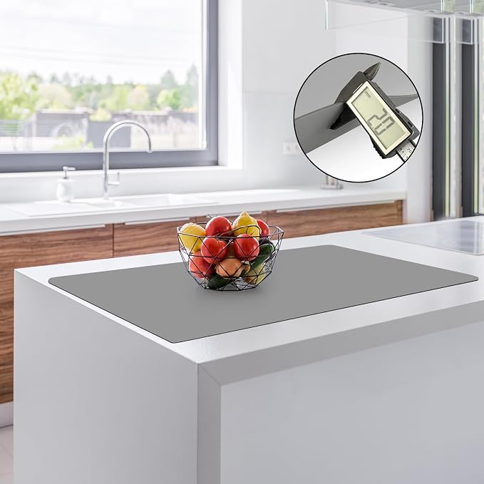 2MM Thick Silicone Countertop Mat, 35.4"x 23.6" Silicone Mats for Kitchen Counter, Nonslip Heat Resistant Mat, Large Kitchen Counter Mats, Waterproof Countertop Protector, Light Gray