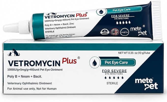 Vetromycin Plus Pet Eye Cream Health for Dogs, Cats, Cattle, Sheep, Horse, Bird 0.35 oz / 10 gr, 1 Tube