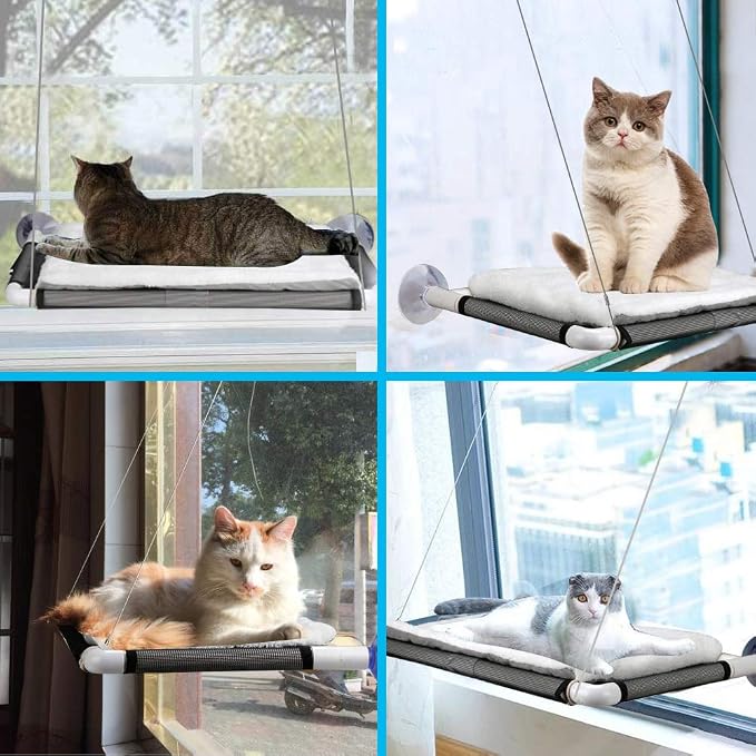 Cat Window Perch, Cat Hammock Window Seat w/Free Fleece Blanket White & 164 FT 4MM Sisal Rope Kits with Hot Glue Gun and Glue Sticks Replacement for Cat Scratching Post Toys Indoor