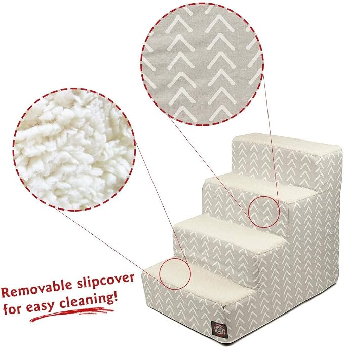 Majestic Pet 4 Step Portable Dog Stairs for Small Dogs to get on Bed Supports 250 lbs or Less – Dog Steps for High Bed with Machine Washable Cover –Pet Stairs for Cats Boho Arrow Light Gray