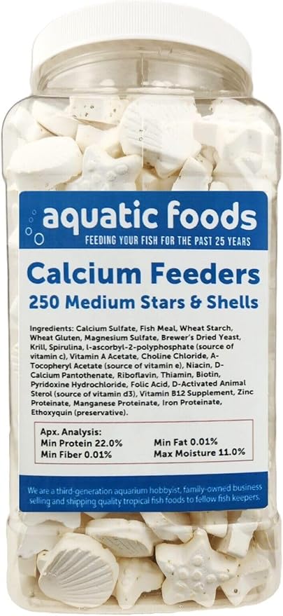 Medium Size Calcium Feeder Stars & Shells for Shrimp, Snails, Crabs, Crayfish, Hermit Crabs and All Tropical Fish…250 Count Jar