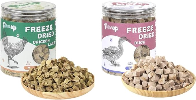 PAWUP Freeze Dried Chicken Liver Pet Treats, Freeze Dried Duck Treats for Cats Dogs, Rawhide Free Freeze-Dried Raw Food Topper, High Protein