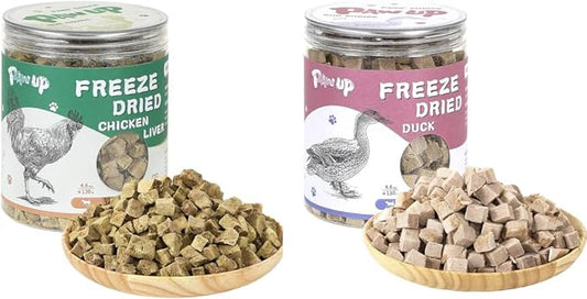 PAWUP Freeze Dried Chicken Liver Pet Treats, Freeze Dried Duck Treats for Cats Dogs, Rawhide Free Freeze-Dried Raw Food Topper, High Protein