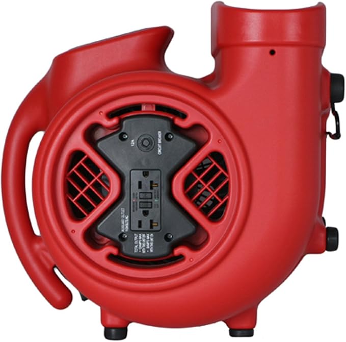 XPOWER X-600A Pro 1/3 HP 2400 CFM Centrifugal Air Mover, Carpet Dryer, Floor Fan, Blower, Daisy Chain, for Water Damage Restoration, Janitorial, Plumbing, Home Use, Red
