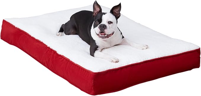 Happy Hounds Daisy Deluxe Supportive Sherpa Dog Bed, Medium (42 x 30 in.), Red