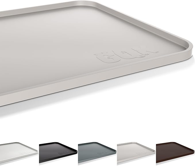 Silicone Dog & Cat Food Mat with Raised Edge, 24"x16" Extra Thick Waterproof Non-Slip Pet Feeding for Food and Water Bowls, Spill Proof Mat to Protect Floors, BPA Free Dishwasher-Safe,Beige Gray