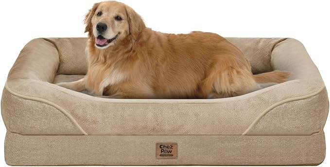 Chez Paw Large Orthopedic Dog Bed for Extra Large Dogs, Waterproof XL Egg-Crate Foam Dog Bed with Removable Washable Cover & Non-Slip Bottom, 4-Sided Bolster Support, Brown 42"x30"x7.5"