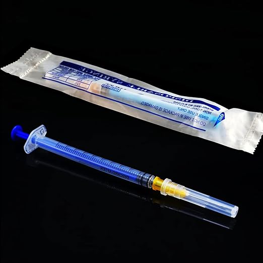 100 Pack 1ml 25Ga Plastic Syringe with Measurement for Scientific Labs, Industrial Dispensing Animal and Pet Supplies, Disposable Individually Wrapped (100, 1ml 25Ga)