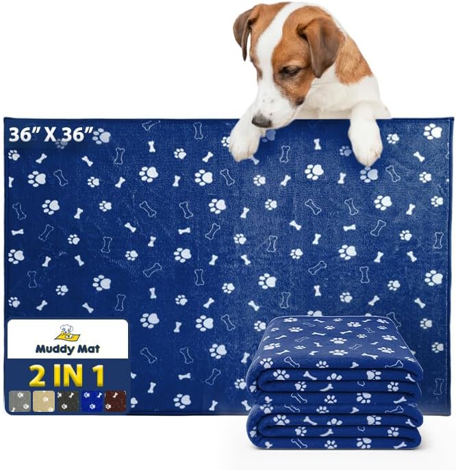 Muddy Mat® Washable Pee Pads for Dogs, Super Absorbent Reusable Puppy Pads–100% Waterproof Pee & Potty Training Pads for Pets,Non-Slip Dog Pads for Crates, Playpens & Floors- 2 Pack, Navy Blue 36"x36"
