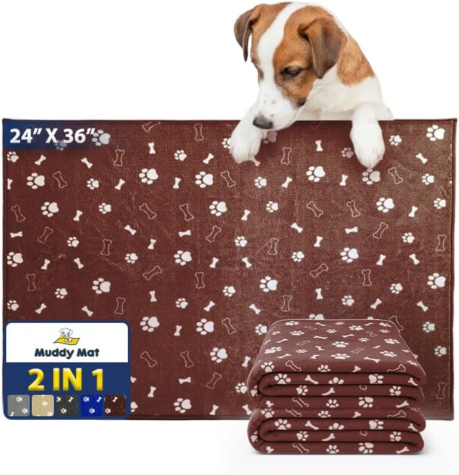 Muddy Mat® Washable Pee Pads for Dogs, Super Absorbent Reusable Puppy Pads–100% Waterproof Pee & Potty Training Pads for Pets, Non-Slip Dog Pads for Crates, Playpens and Floors - 2 Pack, Brown 24"x36"