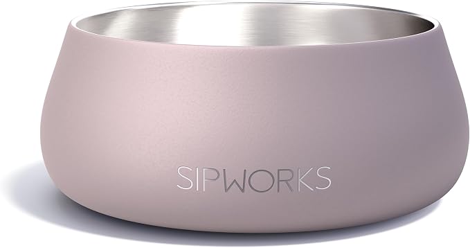 Sipworks Stainless Steel Dog Bowl – 32oz Weighted Metal Food and Water Bowls for Dogs and Cats with Non-Slip Base - Pet Bowls for All Breeds Sizes for Travel & Outdoor Play | Oyster
