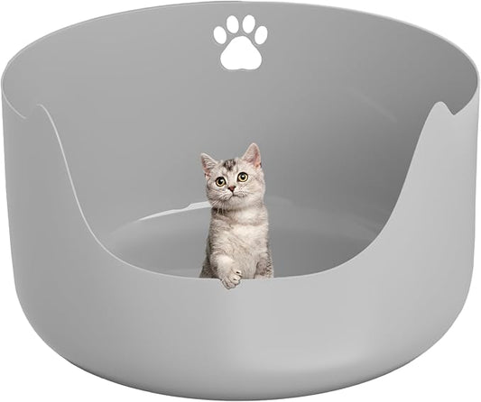 High Sides Low Entry Large Litter Pan (21.6x21.6x13.1 Inches), All-in-One Easy to Clean Plastic Litter Box for Kittens, Elderly & Large Cats, Doubles as Stylish Cat Bed, Grey