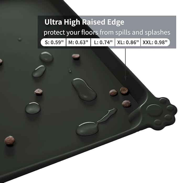 Reopet Silicone Pet Feeding Mat - Waterproof & Non-Slip Dog Cat Placemat | High Raised Edges Prevent Food & Water Spills to Protect Floors, Easy to Clean, Fit for Dog Cat Bowls