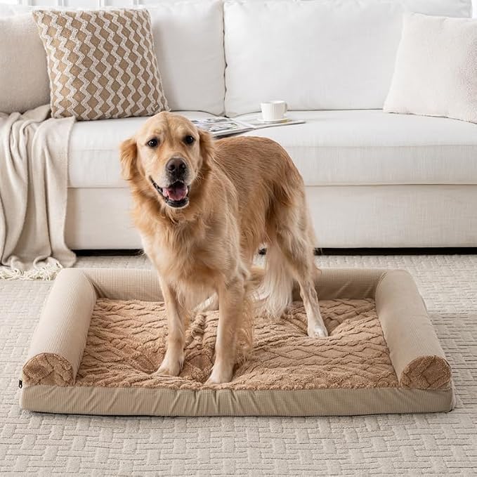 Dog Bed, U-Shaped Couch-Style Pet Bed with Waterproof Cover, Removable Washable Cover, for All Dog and Cat Breeds (Brown, 42" x 30" x 6.5")