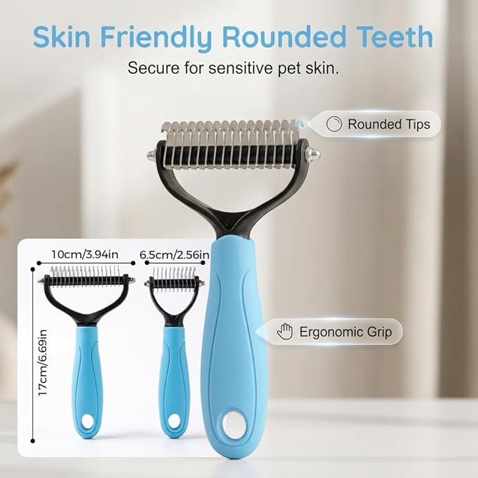 Pet Pro Grooming Tool, Dematting Comb for Dogs and Cats, Undercoat Rake Pet Brush for Long Hair, Deshedding Dog Brush Removes Tangles Knots and Loose Fur (Pink-M)