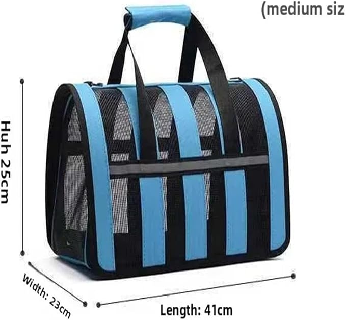Handheld Foldable Single-Shoulder Dog Bag Large Capacity Cat Four-Season Outdoor Pet Mesh Breathable Portable Backpack(Light greenand White,M)