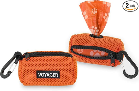 Best Pet Supplies 2-Pack Dog Poop Bag Holder Leash Attachment, Color, Reusable Mesh Dispenser Pouch for Travel, Walking, Park, and Outdoor Use, Soft and Durable with Clip-On - Mesh Orange