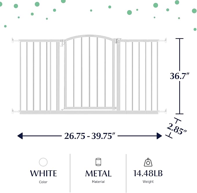 Ingenuity Deluxe Metal Extra Tall Walk Through Arch Dog Gate with Hardware Mounted and Wide Openings for Stairways and Doorways, White
